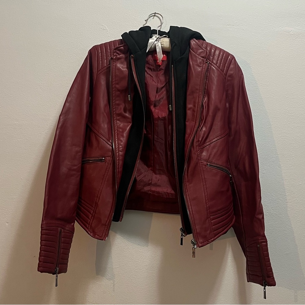 Guess Faux Leather Jacket with Hood